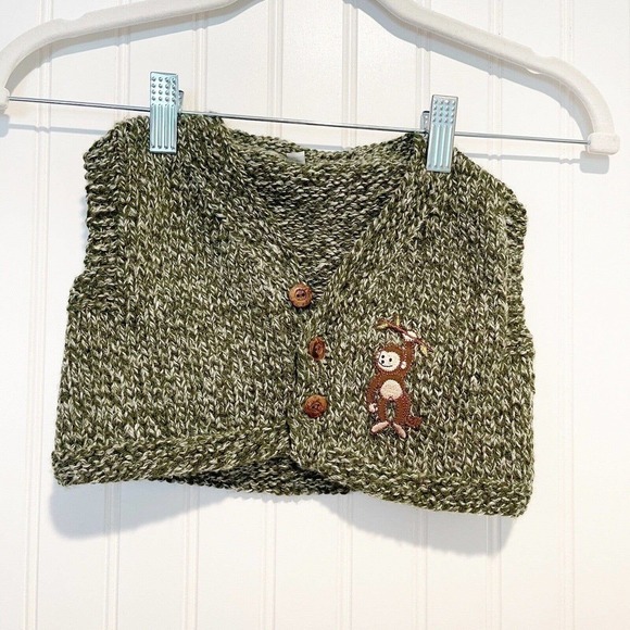 Unbranded Other - Green Knit Monkey Cardigan Sweater Baby Size 12 Months